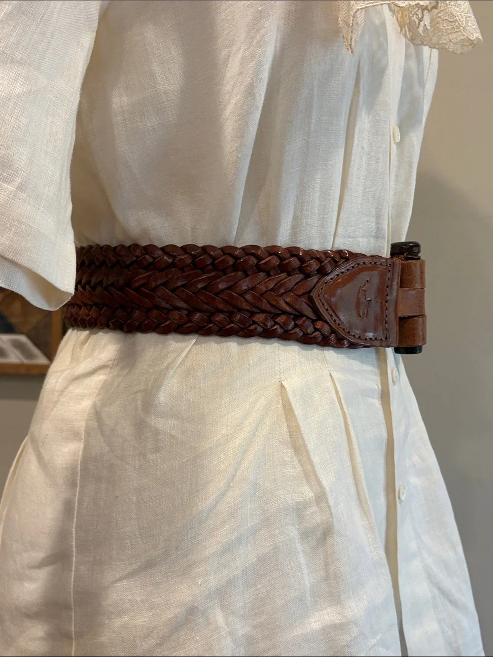 Vintage Ralph Lauren Braided Leather Wood Peg Waist Belt XXS/XS *As-Is* - Picture 5 of 12
